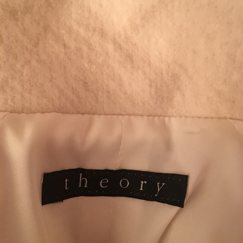 Theory cocoon Jackie o wool beige white wrap coat - Picture 6 of 8